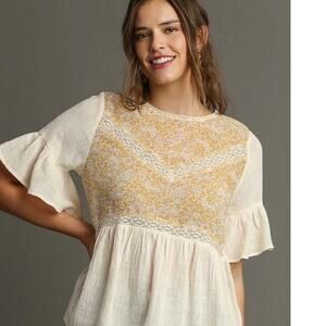 Umgee Easy Breezy Top Small Yellow Lace Boho Hippie Fairy Prairie Dollette Cabin